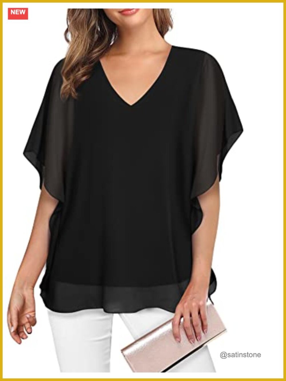 Loose Flouncing Flutter Sleeve Double-Layered Chiffon Blouse Tunic Top